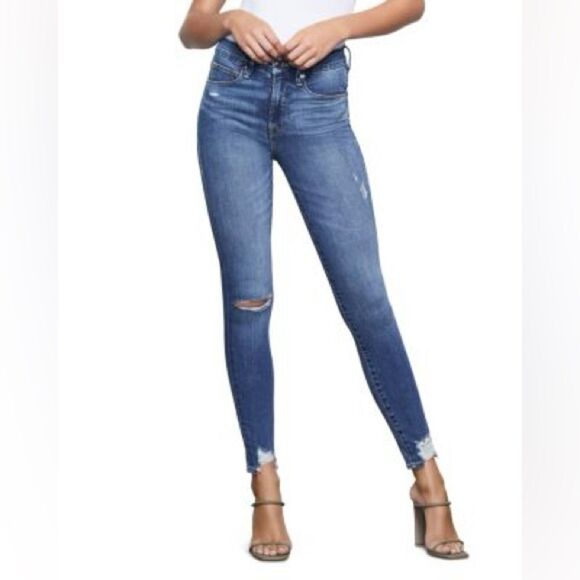 Good American Good Waist Chewed Hem Skinny Jeans - Picture 1 of 10